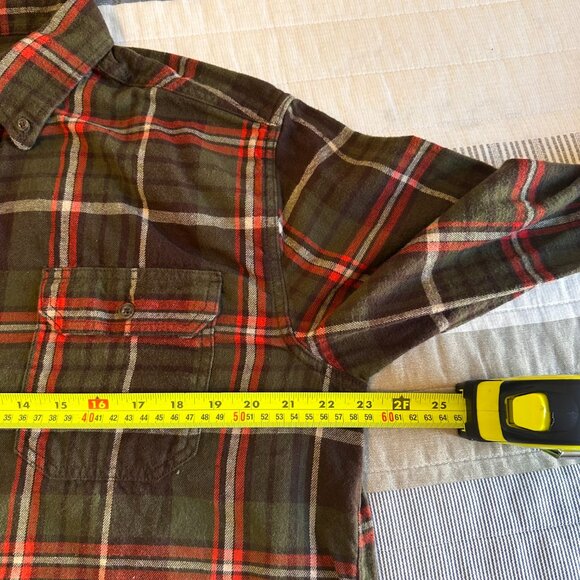 George Casual Button Down Mens Large Green & Red Plaid Rugged Flannel Shirt - Picture 4 of 5
